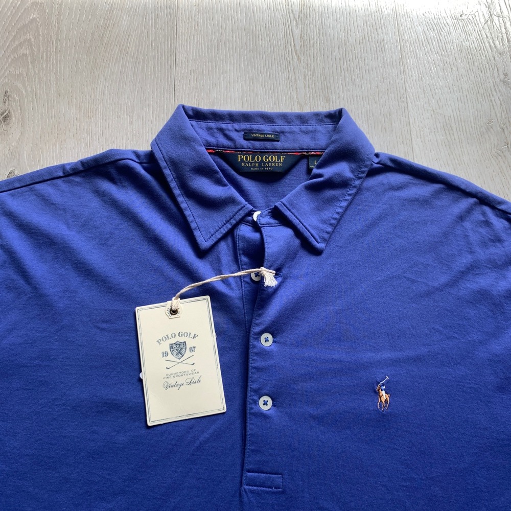 NWT Polo Golf Ralph‎ Lauren Men's L Blue Vintage Lisle Pima Cotton Polo Shirt - Picture 2 of 10